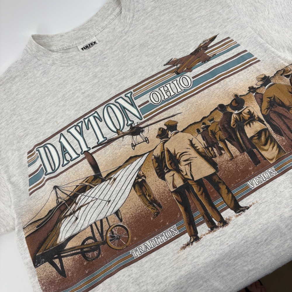 Vintage Dayton‎ Ohio Graphic T Shirt Airplane Tultex XL Menswear Travel Tee